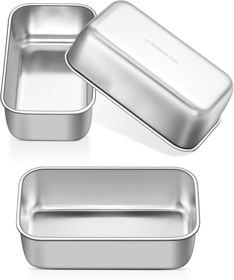 P&P CHEF مجموعة قوالب خبز صغيرة، 3 قطع قالب خبز صغير للخبز، 6.3 × 3.5 بوصة قوالب خبز من الفولاذ المقاوم للصدأ للخبز المنزلي، لحم مفروم، كعك وبراونيز، صحية وغير سامة، آمنة في غسالة الصحون - Image 1